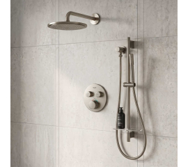 GROHE Grohtherm SmartControl Thermostatic 2 Way Shower System with   Shower Head, Hand Shower, Shower Arm, Wall Supply Elbow, Valve Trim, and Rough in Brushed Nickel