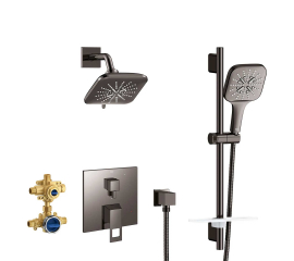 Grohe Eurocube Pressure Balanced Shower System with Shower Head, Hand Shower, Slide Bar, Shower Arm, and Valve Trim 29433A00