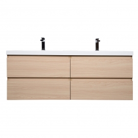 Angela 48" Contemporary Double Wall Mounted Bathroom Vanity, White Oak Angela 48" Contemporary Double Wall Mounted Bathroom Vanity, White Oak