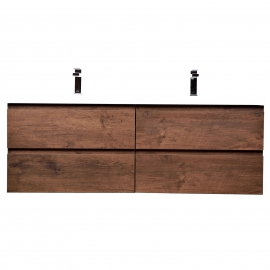 Angela 48" Contemporary Double Wall Mounted Bathroom Vanity, RosewoodAngela 48" Contemporary Double Wall Mounted Bathroom Vanity, Rosewood