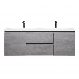 59" Angela Wall Mounted Modern Double Sink Vanity , Cement Grey