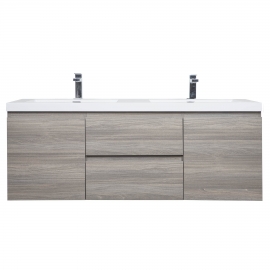 59" Angela Wall Mounted Modern Double Sink Vanity , Maple Grey