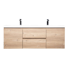 Angela 60" Wall Mounted Double Sink Vanity, Red Oak