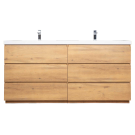 CBI Edison 72 Inch Double Sink Bathroom Vanity, Natural Oak
