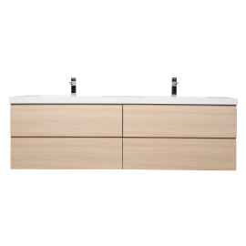 Angela 72" Contemporary Double Sink Wall Mounted Bathroom Vanity , White  Oak