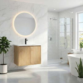 Alisson 28 inch Wall-Mount Bathroom Vanity, Natural Oak