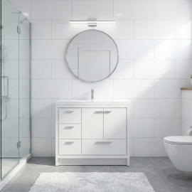 CBI 42 Inch Enna Hight Gloss White Modern Bathroom Vanity, Gloss White