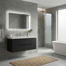 Angela 48 Inch Wall Mounted Modern Single Bathroom Vanity, Black