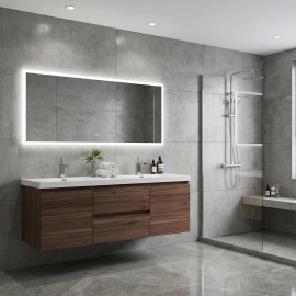 Angela 60" all Mounted Modern Double Sink Vanity  Walnut TN-AG1500-1D-WN