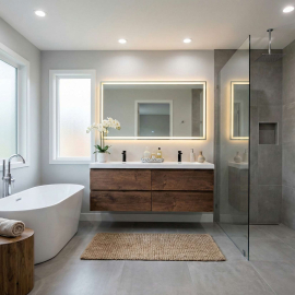 Angela 60 Inch Contemporary Double Wall Mounted  Bathroom Vanity , Rosewood