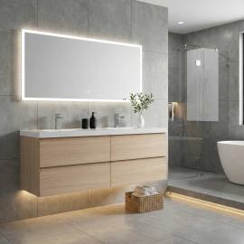 Angela 48 inch  Contemporary Double Wall Mounted Bathroom Vanity, White Oak Angela 48" Contemporary Double Wall Mounted Bathroom Vanity, White Oak