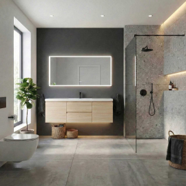 Angela 60 inch Wall Mounted Modern Single Vanity,  White Oak