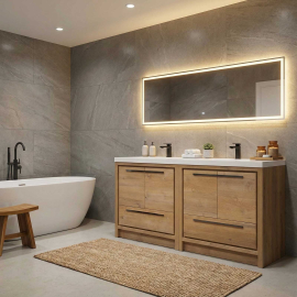 Enna 48" Free Standing Bath Vanity with Double Sink, Natural Oak