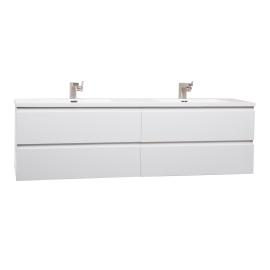 Angela 84" Contemporary Double Wall Mounted Bathroom Vanity, High Gloss White TN-AG2120-HGW