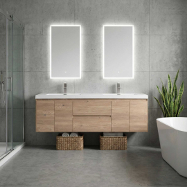 Andes 72" Contemporary Double Wall Mounted , Red Oak