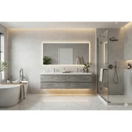 Angela 84" Contemporary Double Wall Mounted Bathroom Vanity in Cement Grey