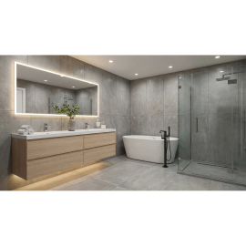 Angela 72" Contemporary Double Sink Wall Mounted Bathroom Vanity , White  Oak