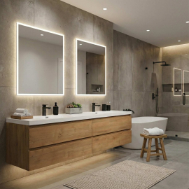 Angela 83.4" Contemporary Double Wall Mounted Vanity, Natural Oak TN-AG2120-NO