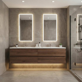 Angela 83.4" Contemporary Double Wall Mounted Bathroom Vanity, Walnlut TN-AG2120-WN