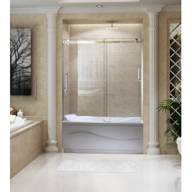 Signature Sliding Tub Door, W60"x H64", Brushed Nickel, 3/8" thick Clear Glass