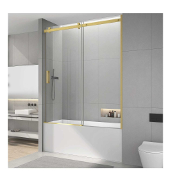Signature Sliding Tub Door, W60"x H64", Brushed Gold, 3/8" thick Clear Glass