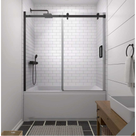 Signature Sliding Tub Door, W60"x H64", Matte Black, 3/8" thick Clear Glass