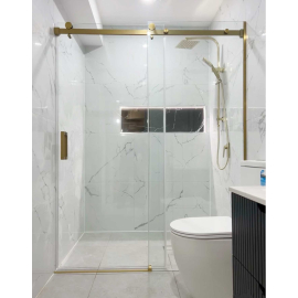 Signature Sliding Shower Door, W60" x H76", Brushed Gold, 3/8"-thick Clear Glass