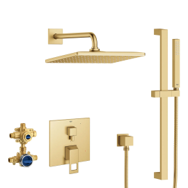GROHE  29432GN0 Eurocube 2-Handle Pressure Balance Rainshower Bundle Brushed Cool Sunrise
