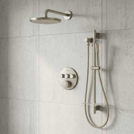 GROHE Grohtherm SmartControl Thermostatic 2 Way Shower System with   Shower Head, Hand Shower, Shower Arm, Wall Supply Elbow, Valve Trim, and Rough in Brushed Nickel
