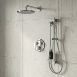GROHE Grohtherm SmartControl Thermostatic 2 Way Shower System with   Shower Head, Hand Shower, Shower Arm, Wall Supply Elbow, Valve Trim, and Rough in Starlight Chrome