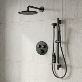 GROHE Grohtherm SmartControl Thermostatic 2 Way Shower System with   Shower Head, Hand Shower, Shower Arm, Wall Supply Elbow, Valve Trim, and Rough in Matte Black, 291372430