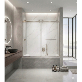 Sorene Frameless Double Sliding Bathtub Door, W60" x H66", Brushed Nickel, 3/8" Ultra Clear Low Iron Glass,Soft Closing