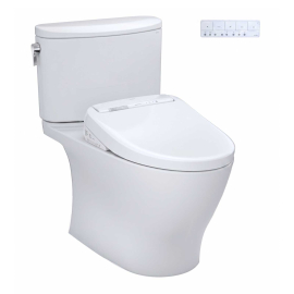 TOTO Nexus 1.28 GPF Two Piece Elongated Chair Height Toilet with Washlet+ S7A Auto Open Bidet Seat, CEFIONTECT Glaze, Tornado Flush, EWATER+, and PREMIST