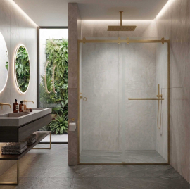 Scalar Semi-Frameless Double Sliding Shower Door, W60" x H76", Ultra Clear Low Iron Glass,Sain Gold