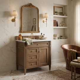 James Martin Vanities Brittany 30" Free Standing Single Basin Poplar Wood Vanity Set with Stone Composite Top and Rectangular Sink