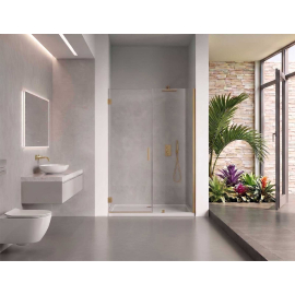 EVerest Frameless Hinged Frameless Shower Door, for Opening W 58" - 59" x H 78",3/8"-thick Clear Glass, W 28'' Door, Brushed Gold Hardware