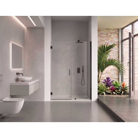 EVerest Frameless Hinged Frameless Shower Door, for Opening W 58"-59" x H 78",3/8"-thick Clear Glass, W 28'' Door,Matte Black Hardware