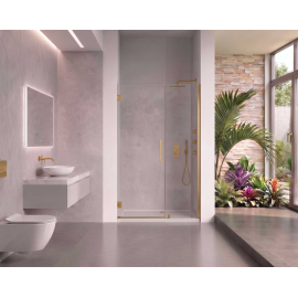 EVerest Frameless Hinged Frameless Shower Door, for Opening W 45" - 46" x H 78",3/8"-thick Clear Glass, W 28'' Door, Brushed Gold Hardware
