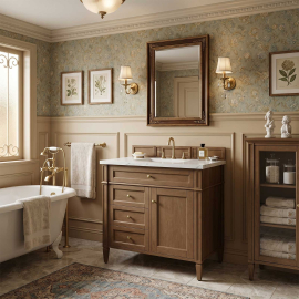 James Martin Brittany 36" Single Vanity, Pecan with 3 CM Ethereal Noctis Silestone Top