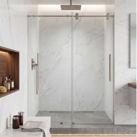 Segovia Frameless Single Sliding Shower Door W60" x H78",Ultra Clear 3/8" Glass, Brushed Nickel Hardware