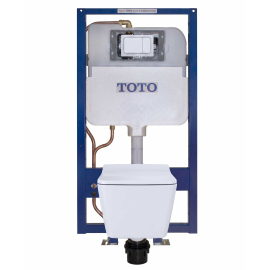 TOTO SP 1.28 / 0.9 GPF Dual Flush Wall Mounted One-Piece Elongated Chair Height Toilet Set - Includes Concealed Tank, Actuator Plate and Seat