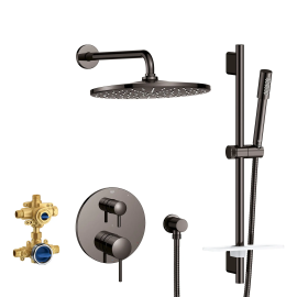 Grohe Timeless 29430A00 2-Handle Pressure Balance Rainshower Bundle With Handshoer And Headshower Hard Graphite