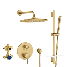 Grohe Timeless 29430GN0 2-Handle Pressure Balance Rainshower Bundle With Handshower And Headshower Brushed Cool Sunrise