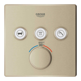 Grohe Grohtherm Three Function Thermostatic Valve Trim Only with Four Knob / Push Button Handles, Integrated Diverter, and Volume Control - Less Rough In