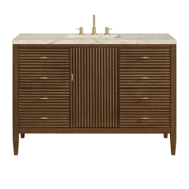 James Martin Vanities Myrrin 48 Inch Free Standing Single Basin Hardwood Vanity Set with Solid Surface Top, Rectangular Sink, USB Port(s), and Electrical Outlet(s)
