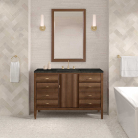James Martin Vanities Myrrin 48 in. Free Standing Single Basin Hardwood Vanity Set with Solid Surface Top, Rectangular Sink, USB Port(s), and Electrical Outlet(s)