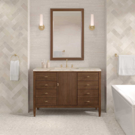James Martin Vanities Myrrin 48 Inch Free Standing Single Basin Hardwood Vanity Set with Solid Surface Top, Rectangular Sink, USB Port(s), and Electrical Outlet(s)