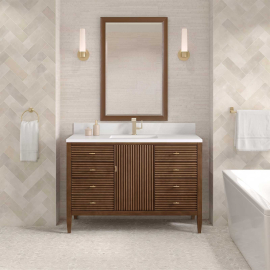 James Martin Vanities Myrrin 48 Inch Vanity, Mid Century Walnut with Single Hole 3 CM White Zeus Silestone Top & Backsplash