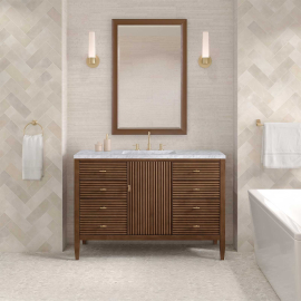 James Martin Vanities Myrrin 48" Single Basin Wood Vanity Set with 3cm Carrara White Marble Vanity Top, Rectangular Sink, USB Port and Electrical Outlet - 8" Faucet Centers