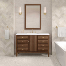 James Martin Vanities Myrrin 48" Single Basin Wood Vanity Set with 3cm White Zeus Silestone Quartz Vanity Top, Rectangular Sink and Electrical Outlet - 8" Faucet Centers
